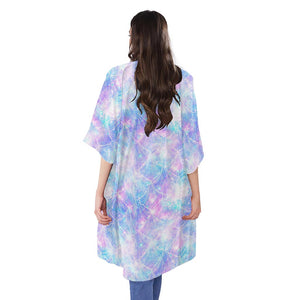 Galaxy Mermaid Scales Pattern Print Open Front Beach Cover Up