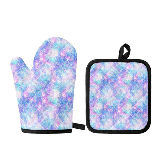 Galaxy Mermaid Scales Pattern Print Oven Mitt And Pot Holder Set