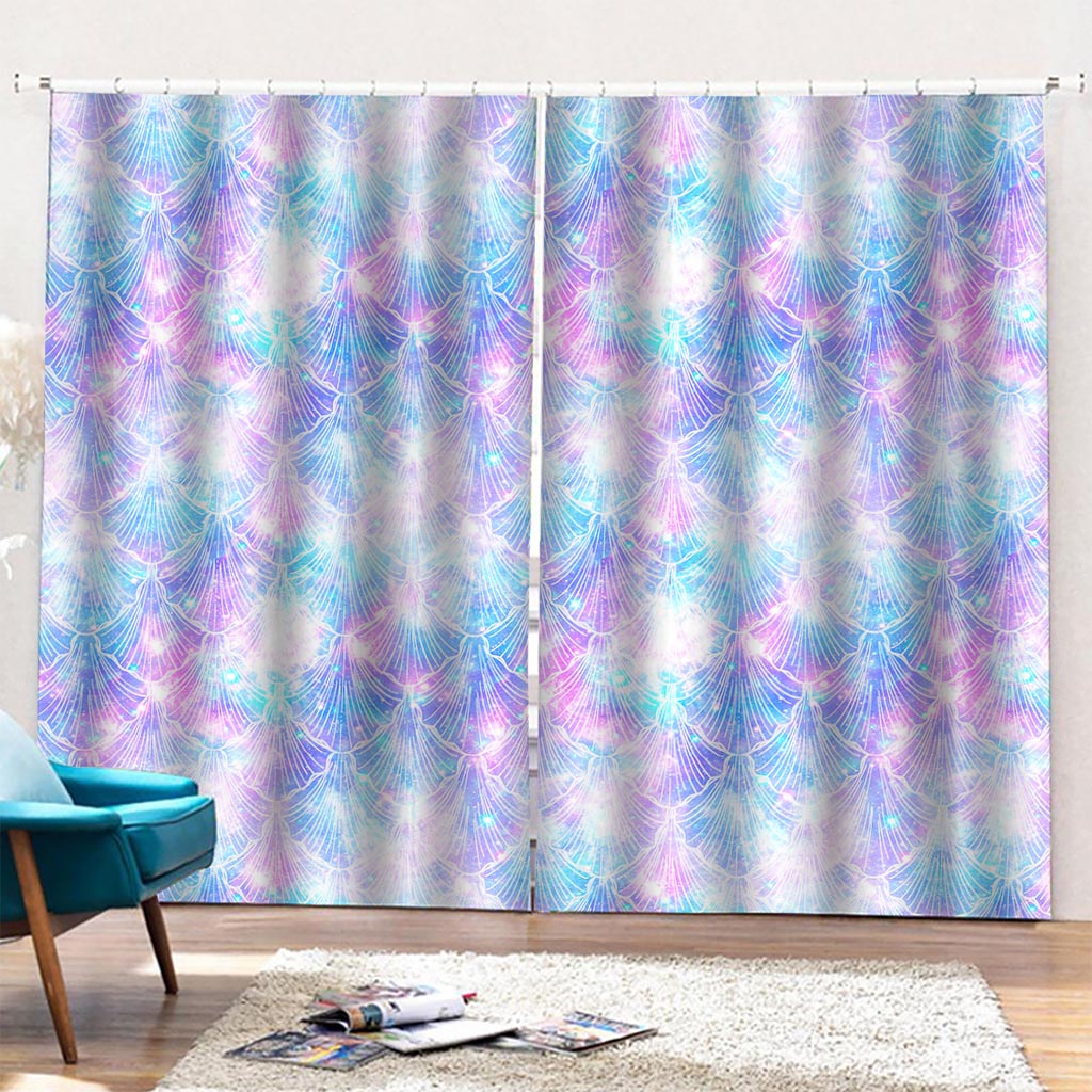 Galaxy Mermaid Scales Pattern Print Pencil Pleat Curtains