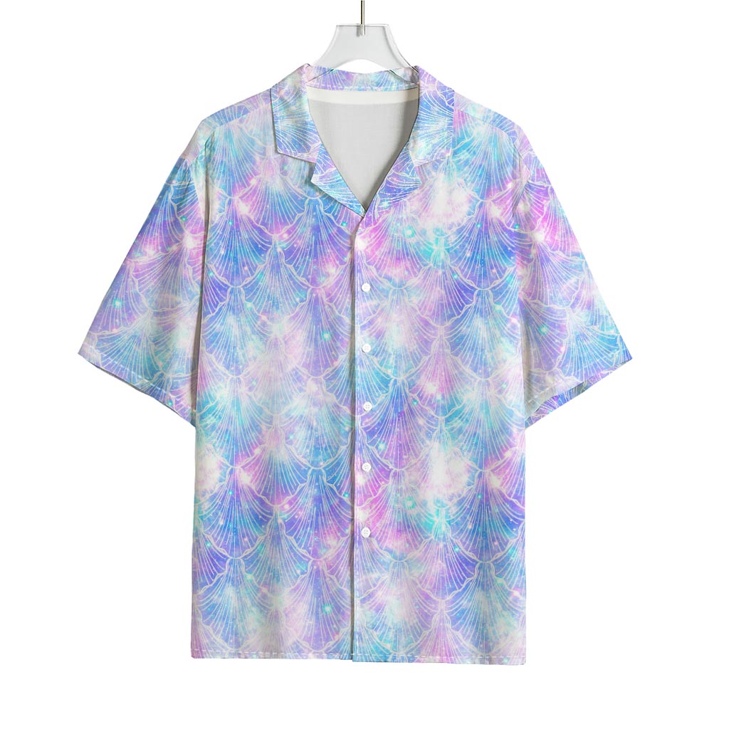 Galaxy Mermaid Scales Pattern Print Rayon Hawaiian Shirt