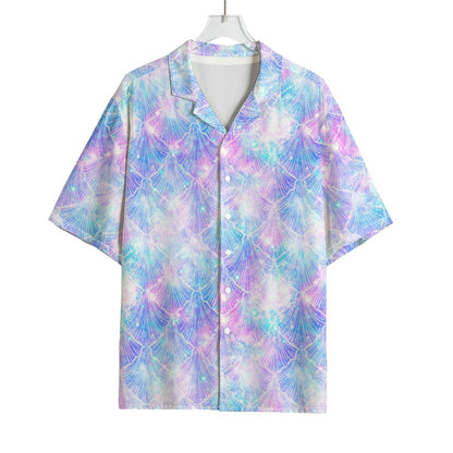 Galaxy Mermaid Scales Pattern Print Rayon Hawaiian Shirt
