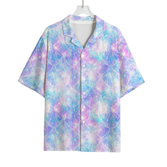 Galaxy Mermaid Scales Pattern Print Rayon Hawaiian Shirt