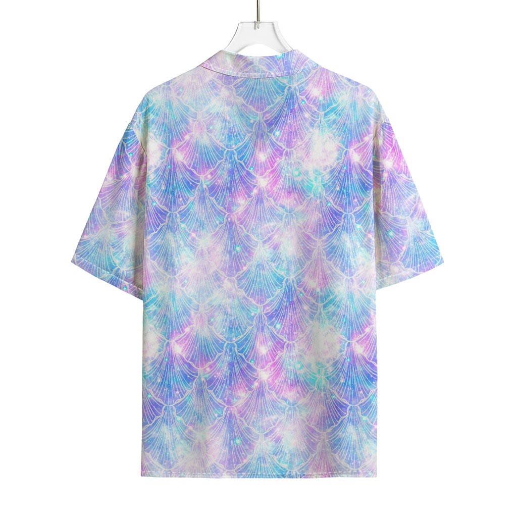 Galaxy Mermaid Scales Pattern Print Rayon Hawaiian Shirt
