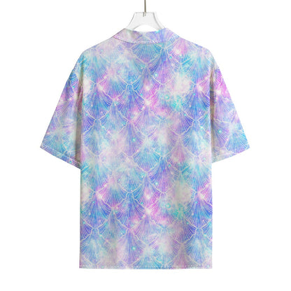 Galaxy Mermaid Scales Pattern Print Rayon Hawaiian Shirt