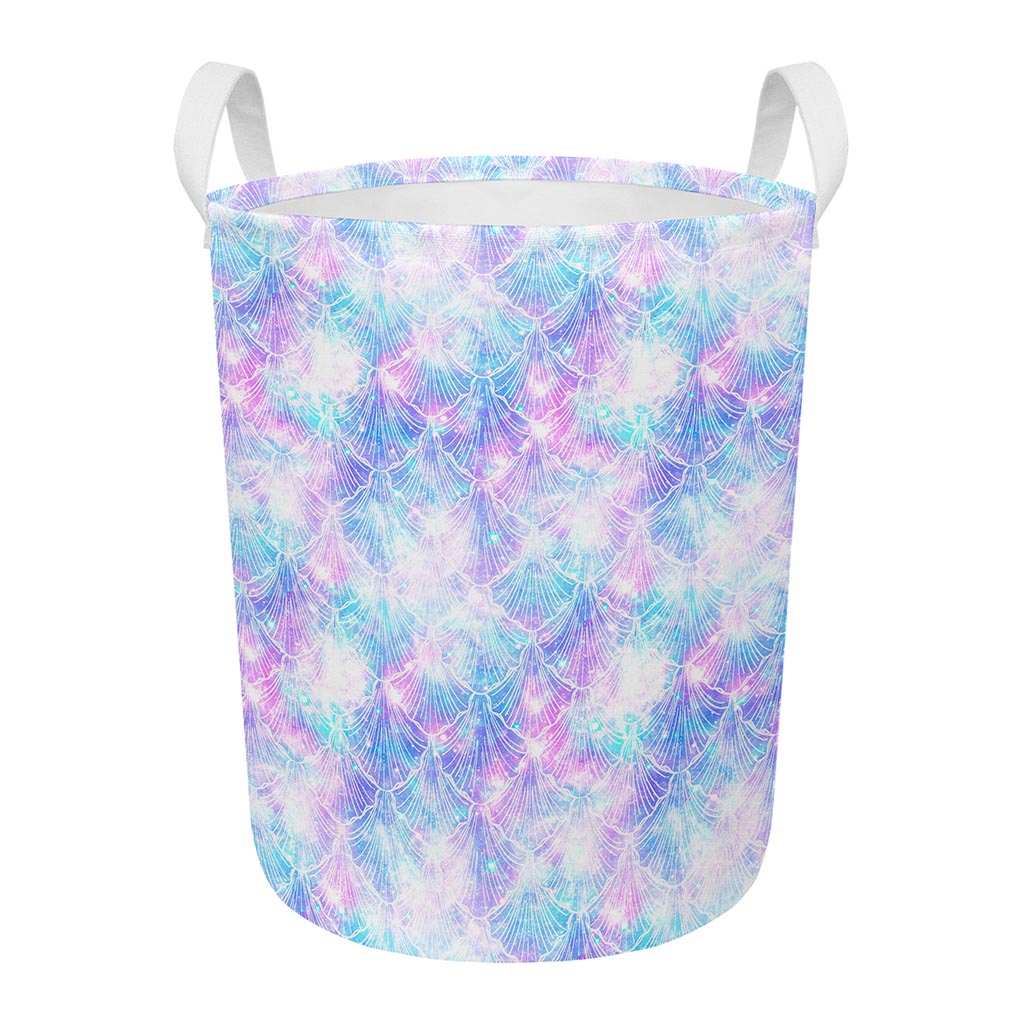 Galaxy Mermaid Scales Pattern Print Round Laundry Basket
