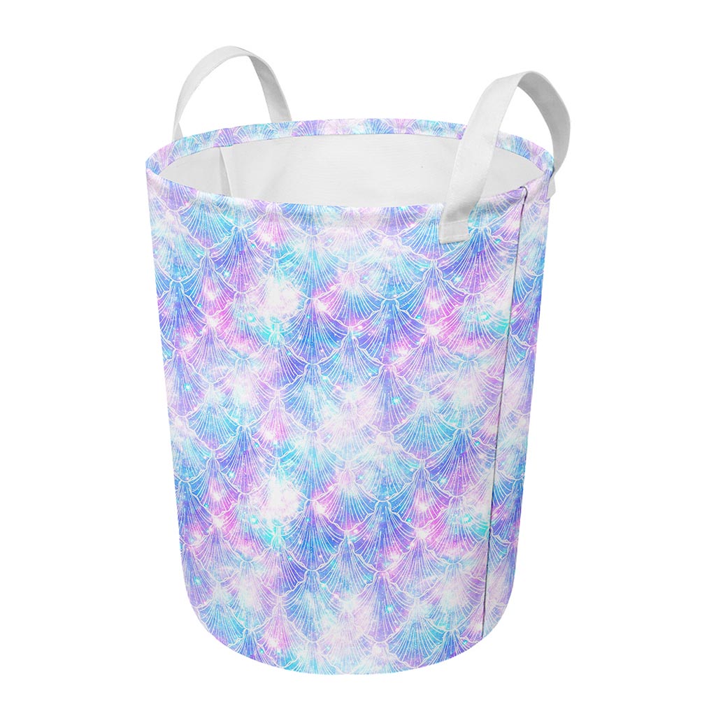 Galaxy Mermaid Scales Pattern Print Round Laundry Basket
