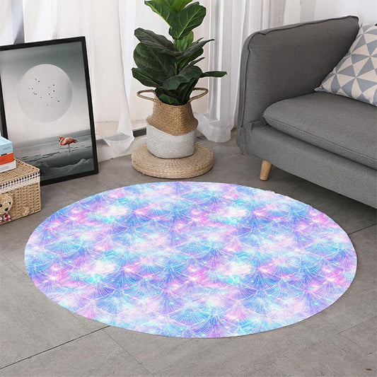 Galaxy Mermaid Scales Pattern Print Round Rug