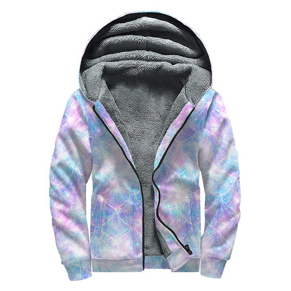Galaxy Mermaid Scales Pattern Print Sherpa Lined Zip Up Hoodie