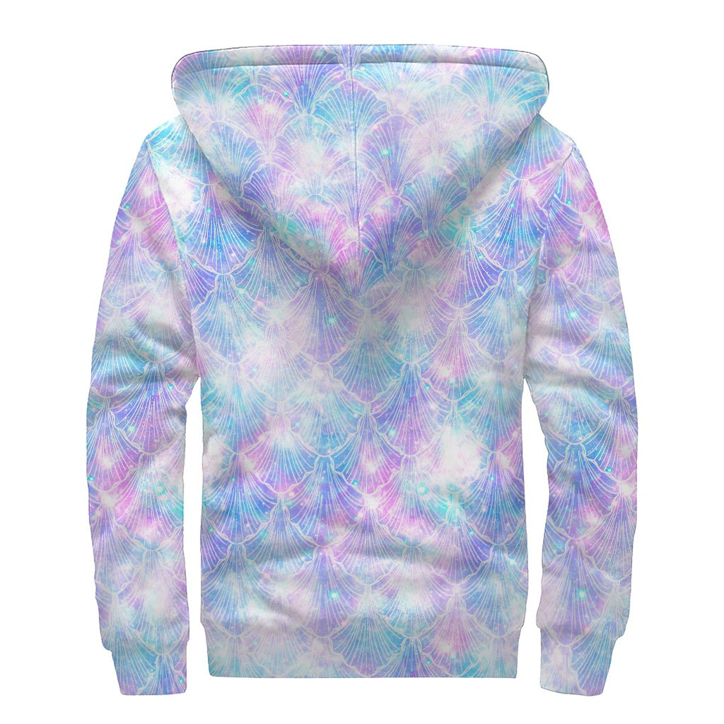 Galaxy Mermaid Scales Pattern Print Sherpa Lined Zip Up Hoodie