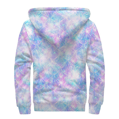 Galaxy Mermaid Scales Pattern Print Sherpa Lined Zip Up Hoodie