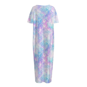 Galaxy Mermaid Scales Pattern Print Short Sleeve Long Nightdress