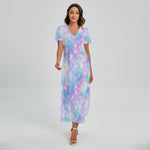 Galaxy Mermaid Scales Pattern Print Short Sleeve Maxi Dress