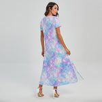 Galaxy Mermaid Scales Pattern Print Short Sleeve Maxi Dress