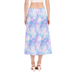 Galaxy Mermaid Scales Pattern Print Side Slit Midi Skirt