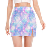 Galaxy Mermaid Scales Pattern Print Side Slit Mini Skirt