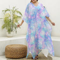 Galaxy Mermaid Scales Pattern Print Silk V-Neck Kaftan Dress