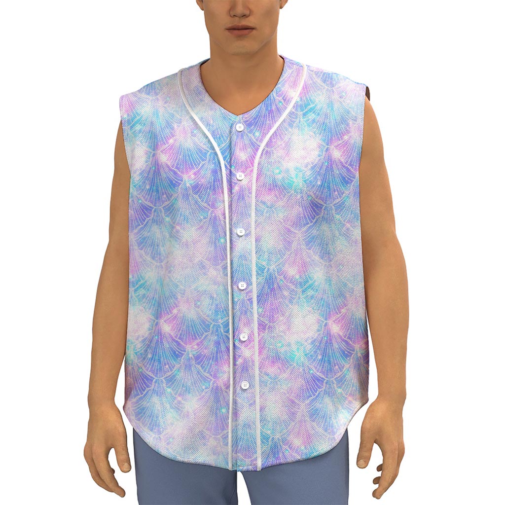 Galaxy Mermaid Scales Pattern Print Sleeveless Baseball Jersey