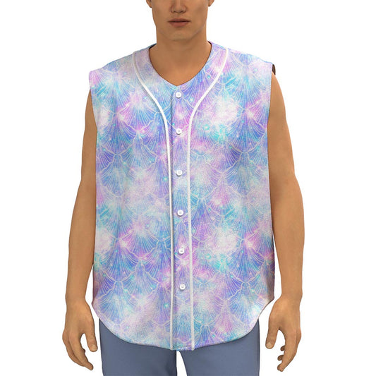 Galaxy Mermaid Scales Pattern Print Sleeveless Baseball Jersey