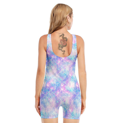 Galaxy Mermaid Scales Pattern Print Sleeveless One Piece Swimsuit