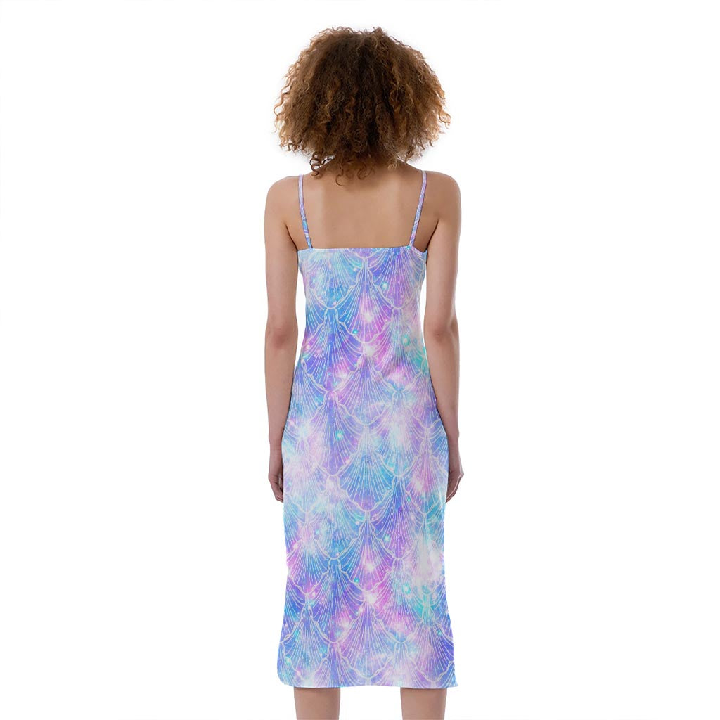 Galaxy Mermaid Scales Pattern Print Slim Fit Midi Cami Dress