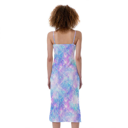 Galaxy Mermaid Scales Pattern Print Slim Fit Midi Cami Dress