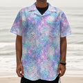 Galaxy Mermaid Scales Pattern Print Textured Short Sleeve Shirt