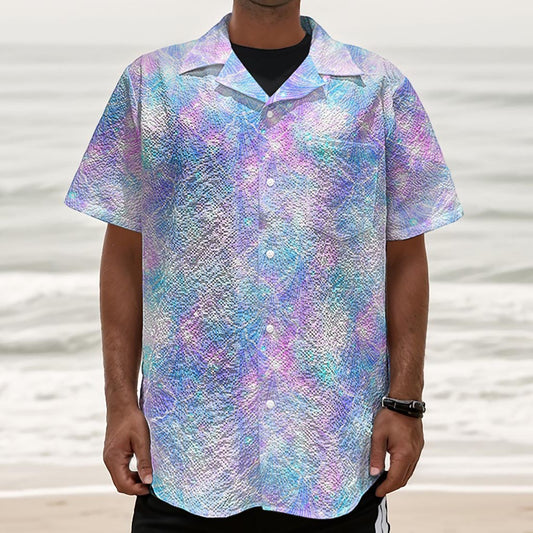 Galaxy Mermaid Scales Pattern Print Textured Short Sleeve Shirt