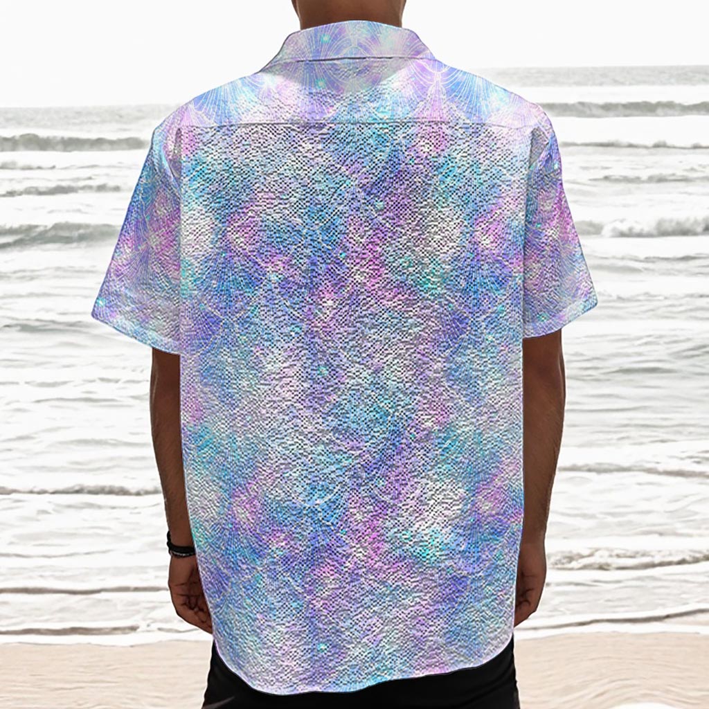 Galaxy Mermaid Scales Pattern Print Textured Short Sleeve Shirt