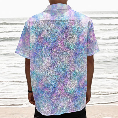 Galaxy Mermaid Scales Pattern Print Textured Short Sleeve Shirt