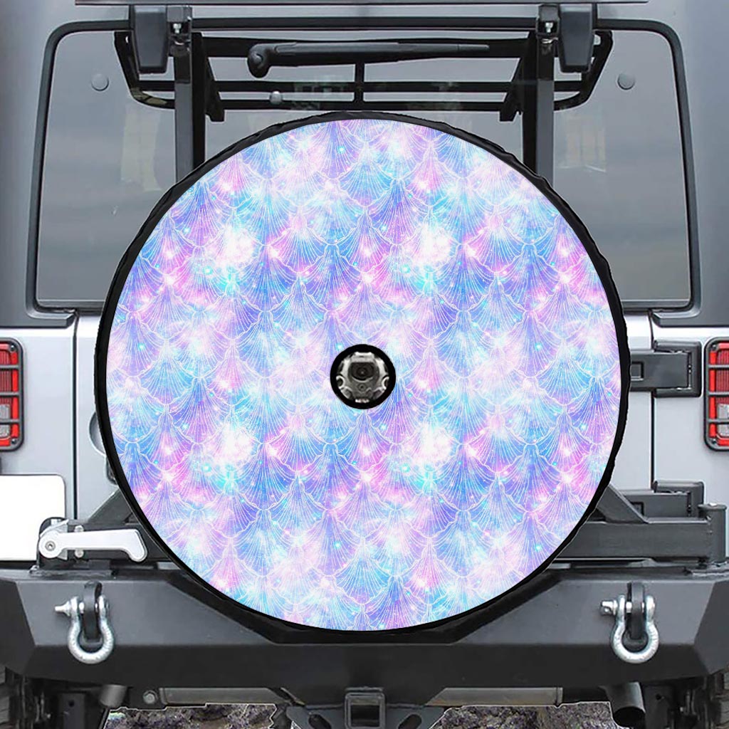 Galaxy Mermaid Scales Pattern Print Tire Cover With Camera Hole