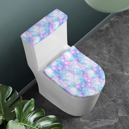 Galaxy Mermaid Scales Pattern Print Toilet Lid And Tank Cover Set