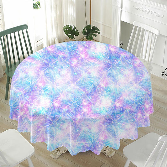 Galaxy Mermaid Scales Pattern Print Waterproof Round Tablecloth