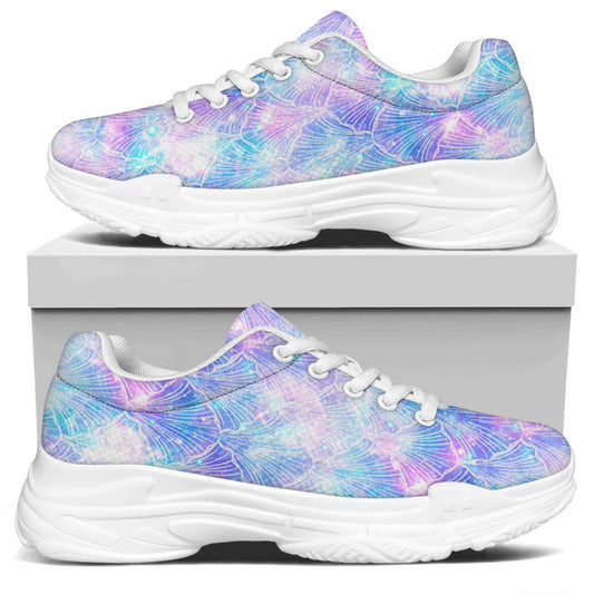 Galaxy Mermaid Scales Pattern Print White Chunky Shoes
