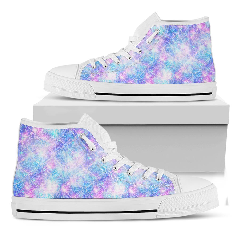 Galaxy Mermaid Scales Pattern Print White High Top Sneakers