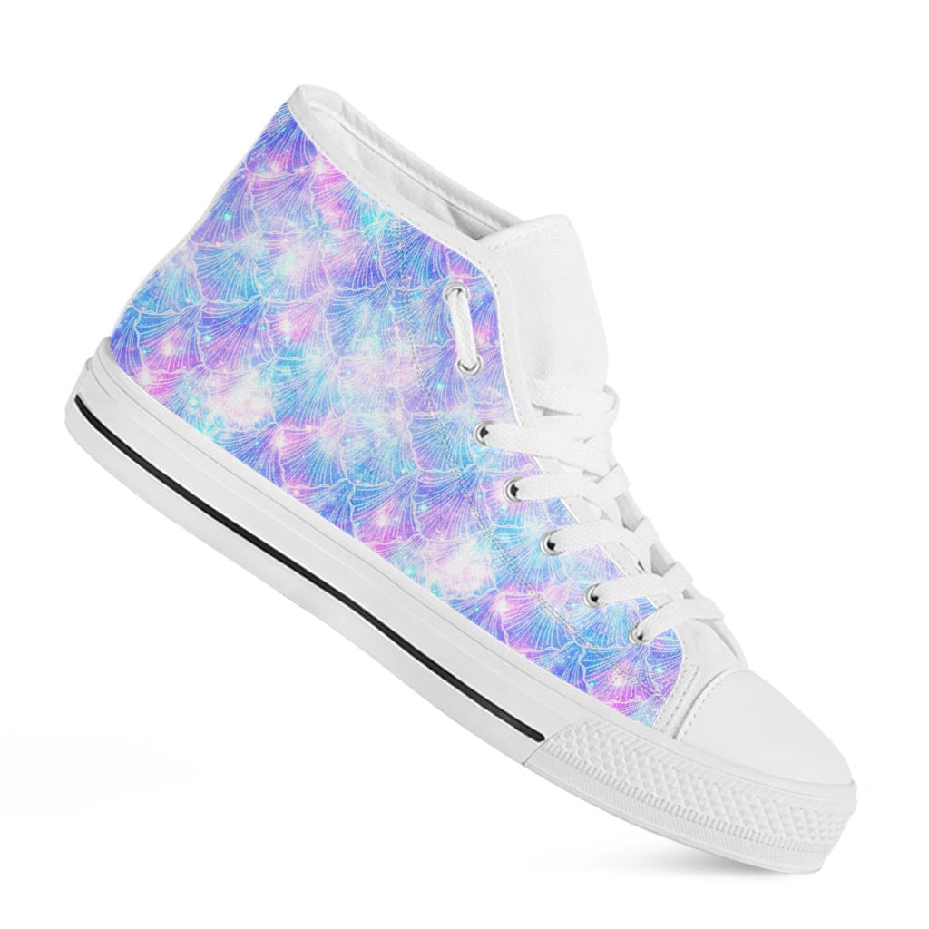 Galaxy Mermaid Scales Pattern Print White High Top Sneakers