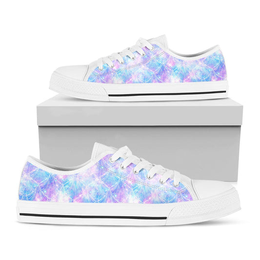 Galaxy Mermaid Scales Pattern Print White Low Top Sneakers