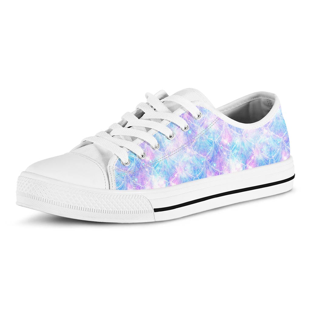 Galaxy Mermaid Scales Pattern Print White Low Top Sneakers