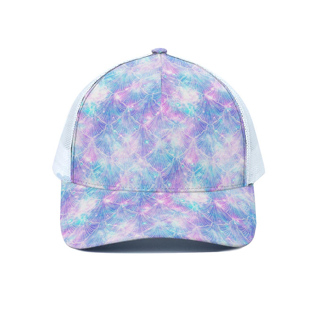 Galaxy Mermaid Scales Pattern Print White Mesh Trucker Cap