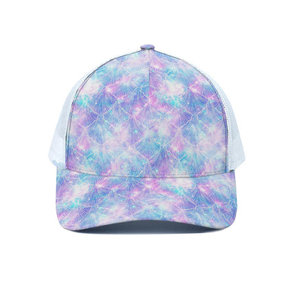 Galaxy Mermaid Scales Pattern Print White Mesh Trucker Cap