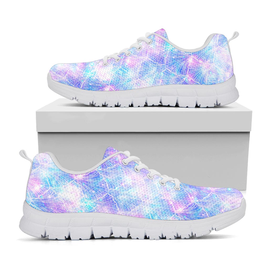 Galaxy Mermaid Scales Pattern Print White Running Shoes