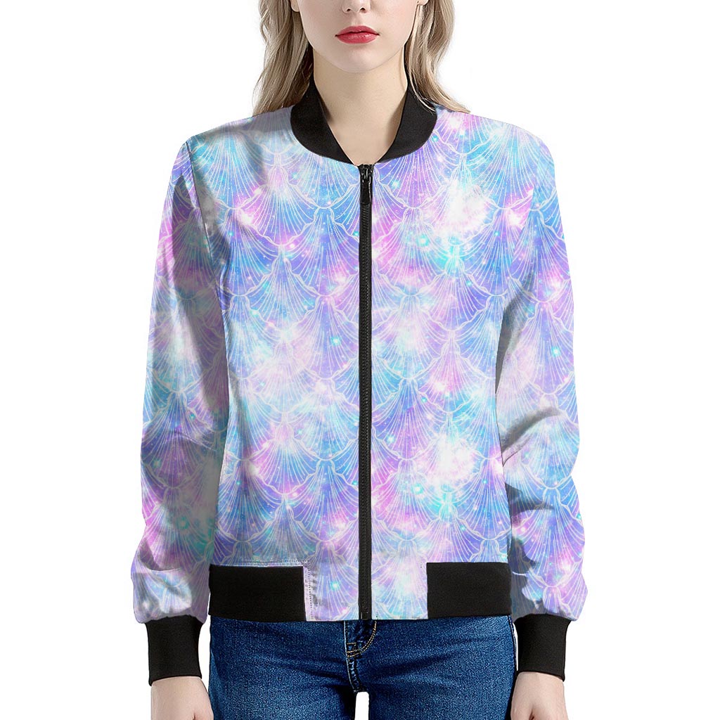 Galaxy Mermaid Scales Pattern Print Women's Bomber Jacket