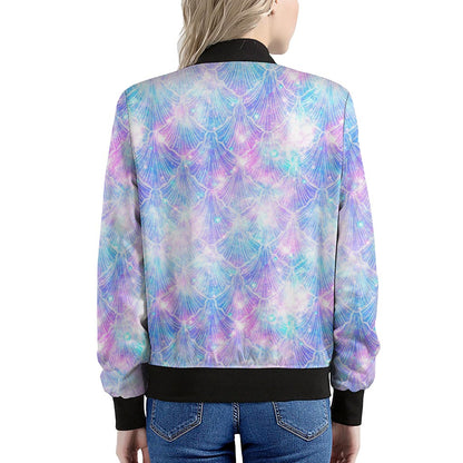 Galaxy Mermaid Scales Pattern Print Women's Bomber Jacket