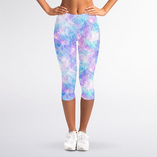 Galaxy Mermaid Scales Pattern Print Women's Capri Leggings