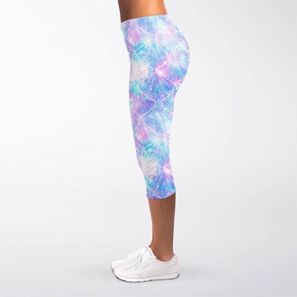 Galaxy Mermaid Scales Pattern Print Women's Capri Leggings