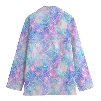 Galaxy Mermaid Scales Pattern Print Women's Cotton Blazer