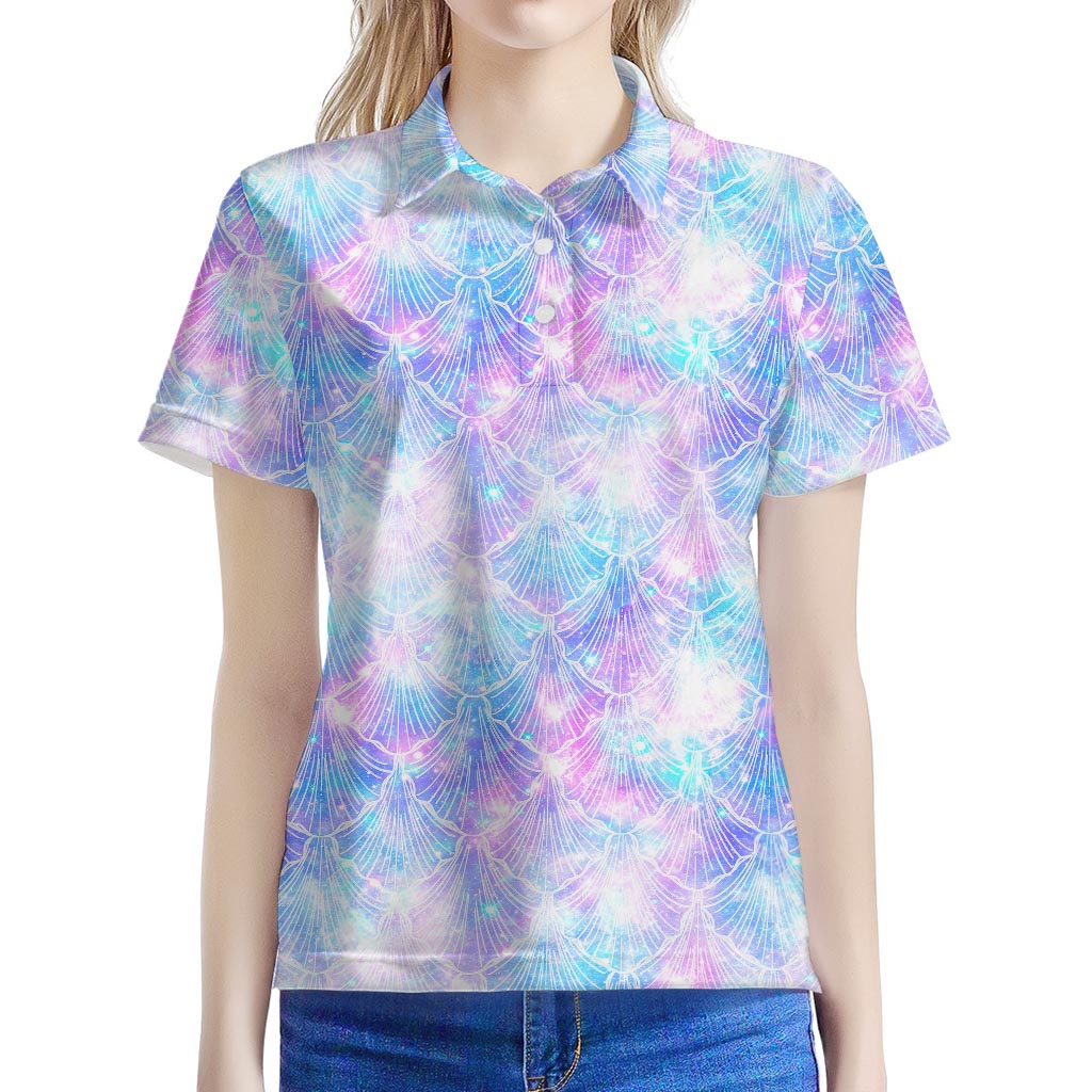 Galaxy Mermaid Scales Pattern Print Women's Polo Shirt