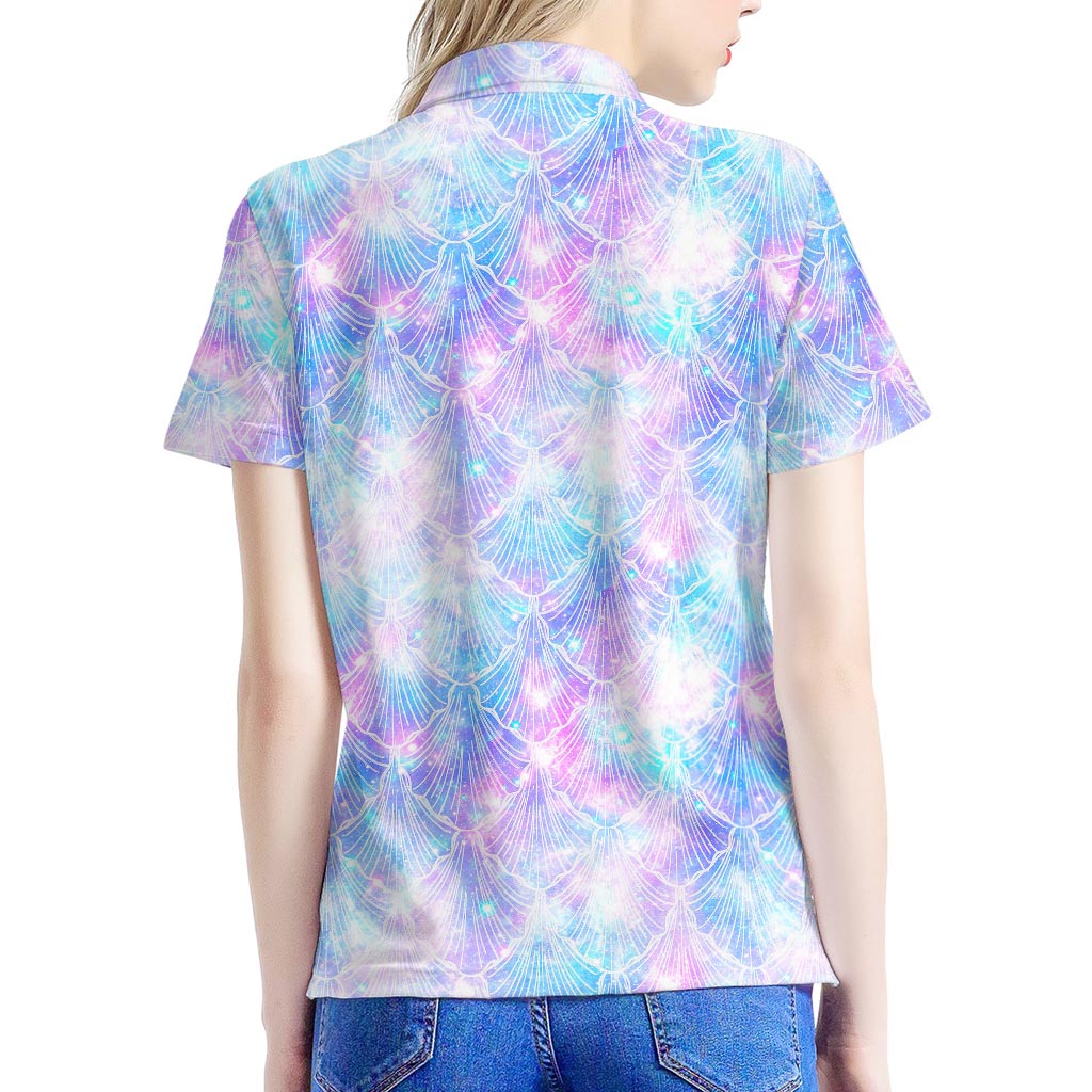Galaxy Mermaid Scales Pattern Print Women's Polo Shirt