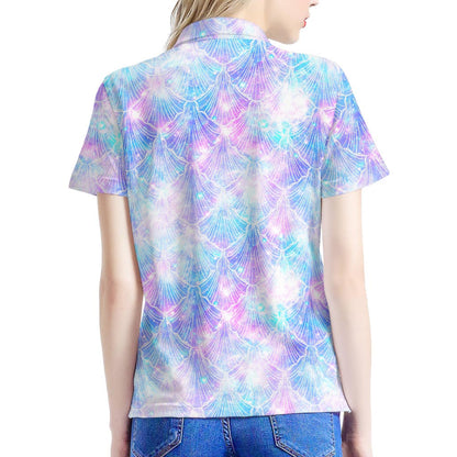 Galaxy Mermaid Scales Pattern Print Women's Polo Shirt