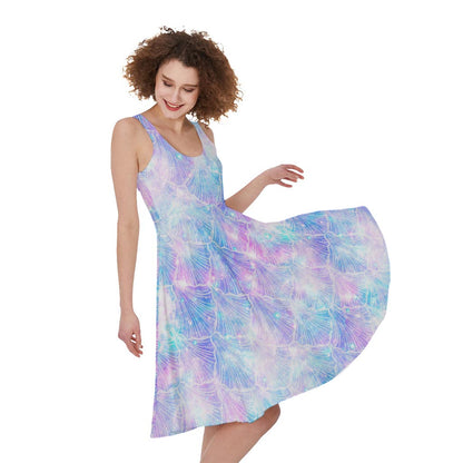 Galaxy Mermaid Scales Pattern Print Women's Sleeveless Dress