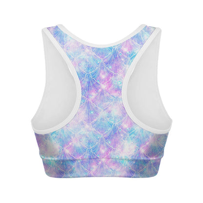 Galaxy Mermaid Scales Pattern Print Women's Sports Bra